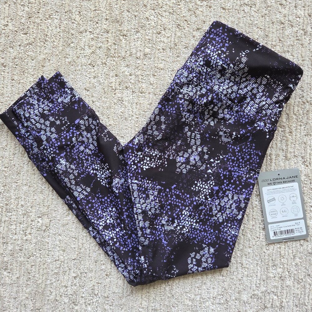 Lorna Jane Leggings Women's S Crusher Core Ankle Biter Tight Print Black Purple